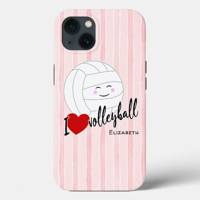 Happy kawaii I Liebe Volleyball Herz rosa Streifen Case-Mate iPhone Hülle (Rückseite)