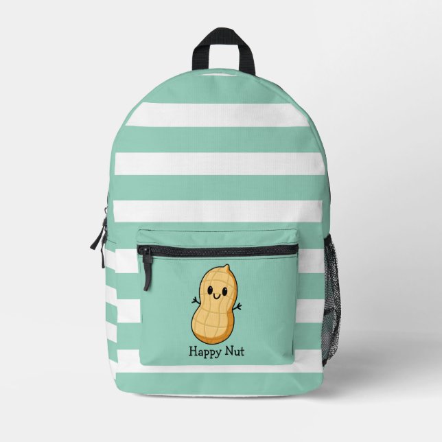 Happy Kawaii Peanut Cartoon - Niedliche Lächelnuss Bedruckter Rucksack (Vorderseite)