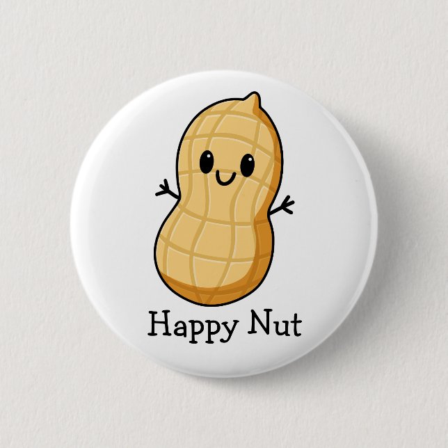 Happy Kawaii Peanut Cartoon - Niedliche Lächelnuss Button (Vorderseite)