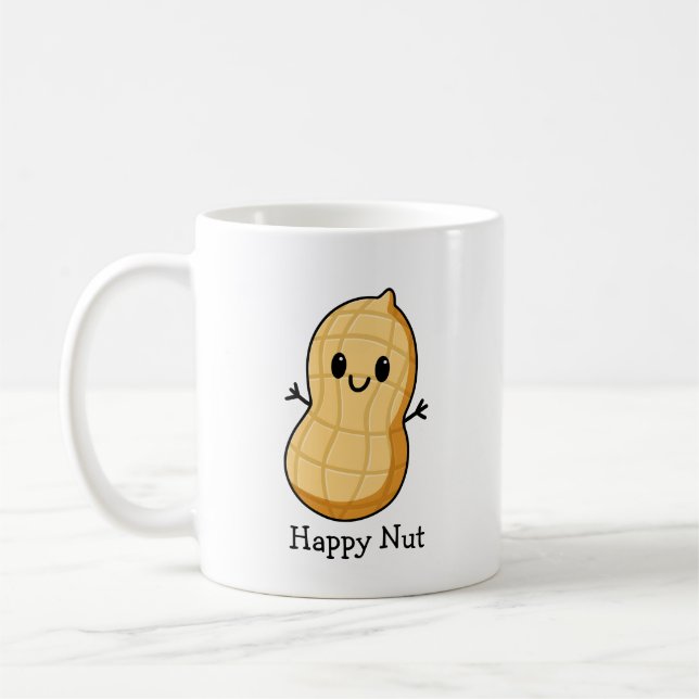 Happy Kawaii Peanut Cartoon - Niedliche Lächelnuss Kaffeetasse (Links)