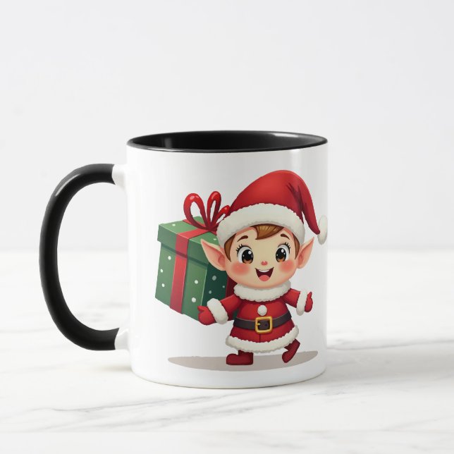 Happy Kawaii Santa's Elf Helper Carrying Gift Tasse (Links)