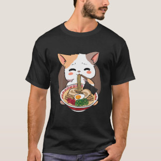 Happy Kawaii Tricolor Cat Eating Ramen Japanisch f T-Shirt