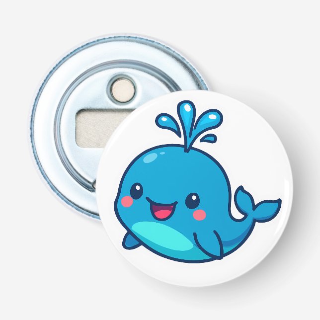Happy Kawaii Whale Sticker - Niedlicher Ocean Frie Flaschenöffner (Vorderseite)