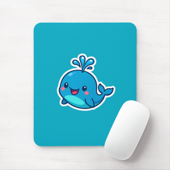 Happy Kawaii Whale Sticker - Niedlicher Ocean Frie Mousepad (Mit Mouse)