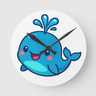 Happy Kawaii Whale Sticker - Niedlicher Ocean Frie Runde Wanduhr