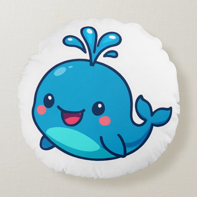 Happy Kawaii Whale Sticker - Niedlicher Ocean Frie Rundes Kissen (Vorderseite)