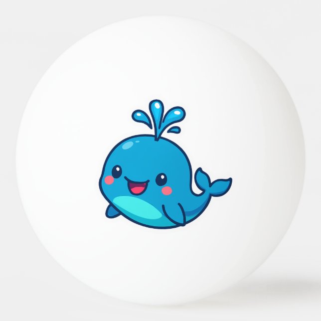 Happy Kawaii Whale Sticker - Niedlicher Ocean Frie Tischtennisball (Vorderseite)