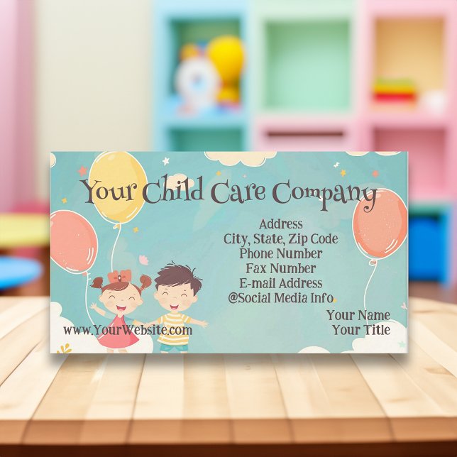 Happy Kids and Balloons Kinderbetreuung Kinder tag (child care business cards)