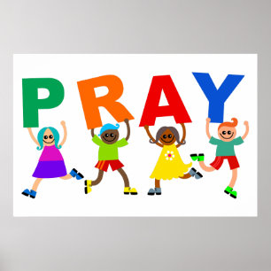 Happy Kids Faith Pray Niedlicher Cartoon Ausdrucks Poster