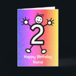 Happy Kids Second Birthday Card Karte<br><div class="desc">Niedlicher Cartoon einer Nummer 2 mit einem lächelnden Gesicht und Händen und Füßen. KinderGeburtstagskarte für zwei Jahre. Die Karte hat einen bunten Glitzer-Effekt-Hintergrund. Schicken Sie diese Karte dem Zweijährigen in Ihrem Leben! Personalisieren Sie diese Karte einfach, indem Sie den Vorlagentext vorne und innen bearbeiten. Danke, dass du mir meine Designs...</div>