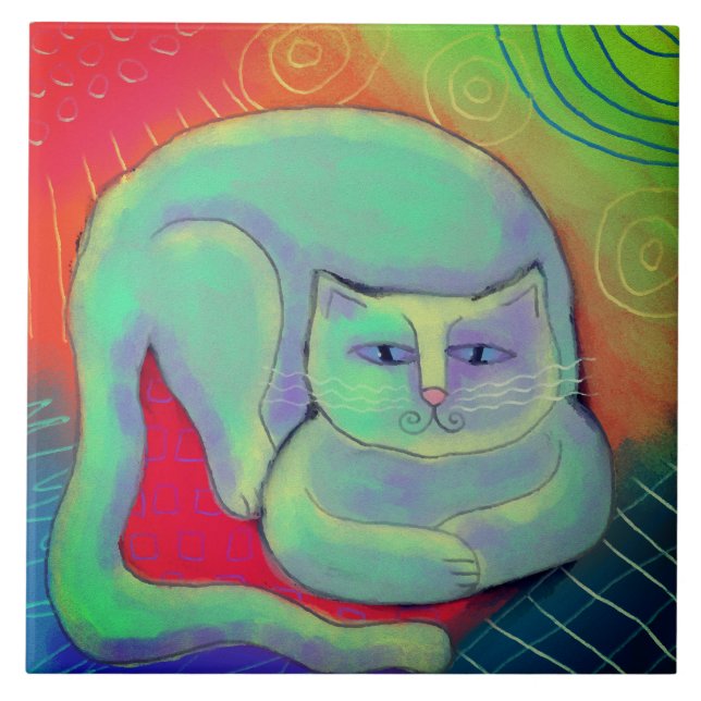 Happy Kitty Abstrakte digitale Malerei Fliese (Vorderseite)