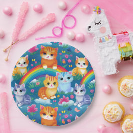 Happy Kitty Cats auf Regenbogenwolken Pappteller