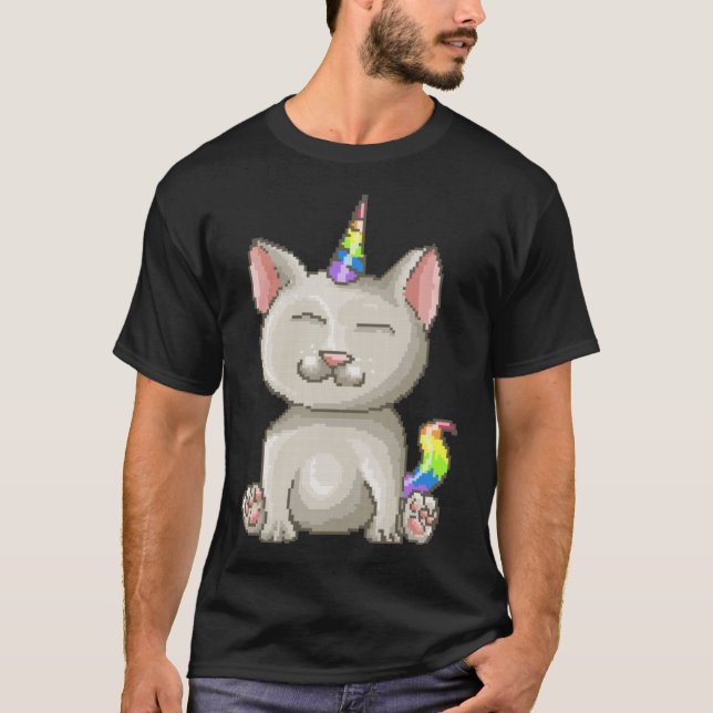Happy Kitty Pixel Rainbow Cat Unicorn T-Shirt (Vorderseite)