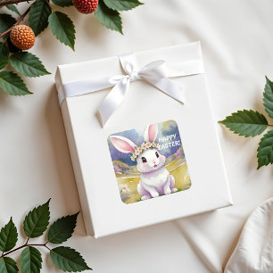 Happy kleinen Hase 2, Ostern Quadratischer Aufkleber