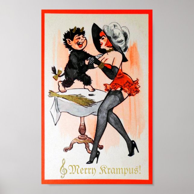 Happy Krampus und Temptress Vintage Weihnachten Mi Poster (Vorne)