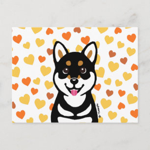 Happy Kuro Shiba Postcard Hearts Postkarte