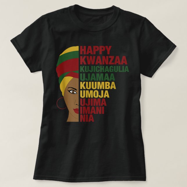 Happy Kwanzaa African Black Woman 7 Principles T-Shirt (Design vorne)