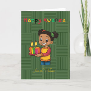 Happy Kwanzaa African Girl Candle Family Foto Feiertagskarte