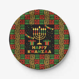Happy Kwanzaa Candles Red Black Green Yellow 7" Pappteller