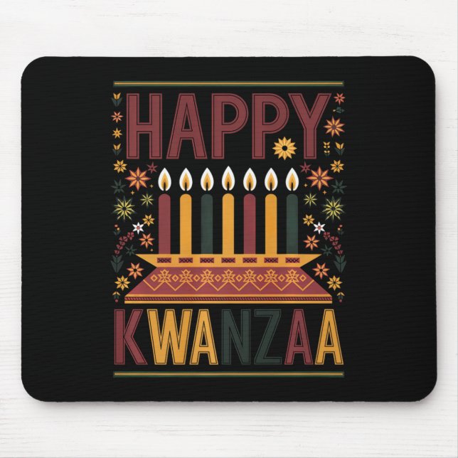 Happy Kwanzaa Celebration Kinara Kerzen und Blumen Mousepad (Vorne)
