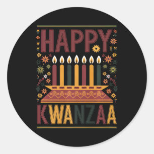 Happy Kwanzaa Celebration Kinara Kerzen und Blumen Runder Aufkleber