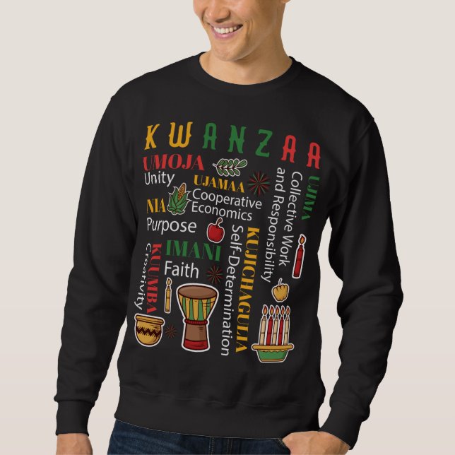 Happy Kwanzaa Drum Kinara Seven Candles Africa Cal Sweatshirt (Vorderseite)