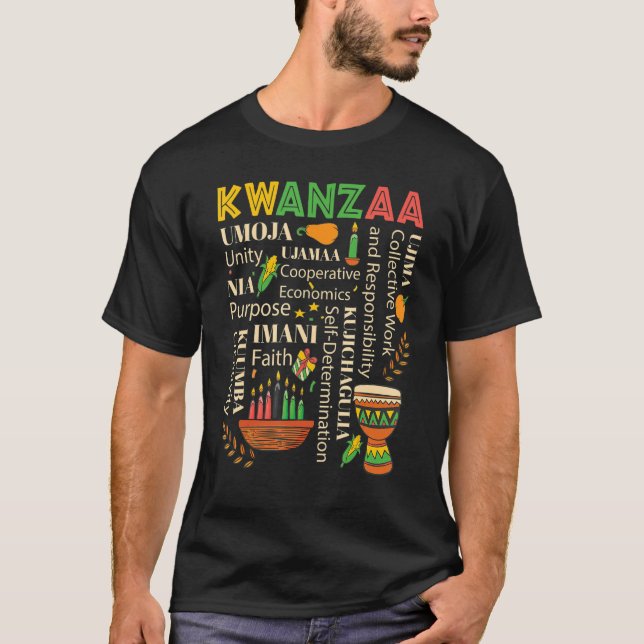 Happy Kwanzaa Drum Kinara Seven Candles Africa Cel T-Shirt (Vorderseite)