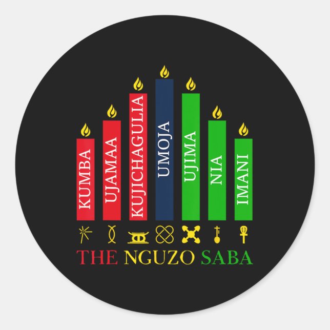 Happy Kwanzaa Kinara Seven Candles Principles of K Runder Aufkleber (Vorderseite)