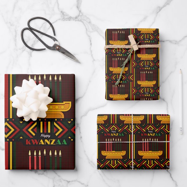 Happy Kwanzaa PopArt Geschenkpapier Set (Vorderseite)