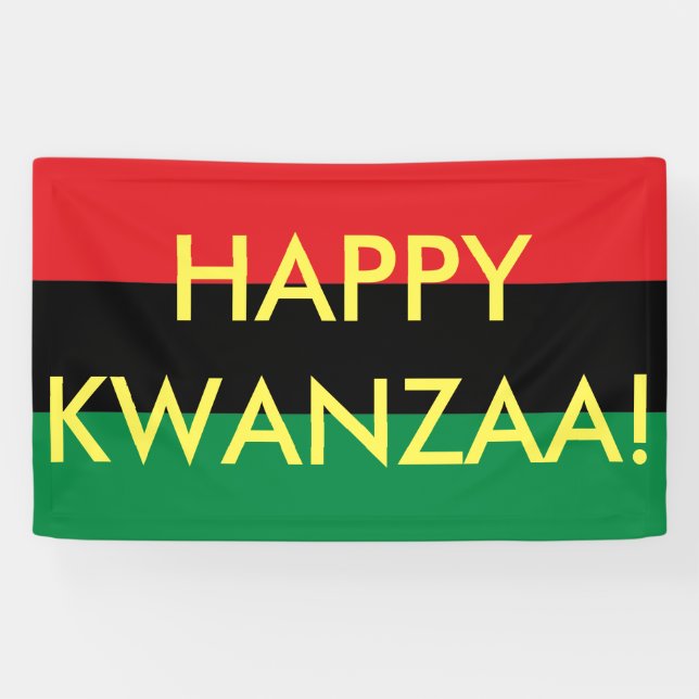 Happy Kwanzaa Red Black Green RBG UNIA Flag Banner (Horizontal)
