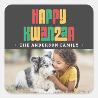 Happy Kwanzaa red green yellow photo Quadratischer Aufkleber