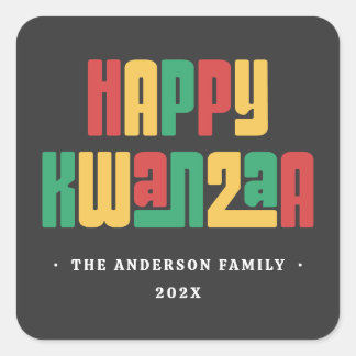 Happy Kwanzaa red green yellow text Quadratischer Aufkleber