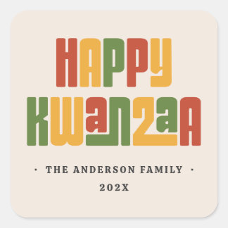 Happy Kwanzaa red green yellow text Quadratischer Aufkleber