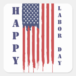 Happy Labour Day American Flag Graffiti Quadratischer Aufkleber