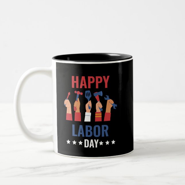 Happy Labour Day Black Zweifarbige Tasse (Links)