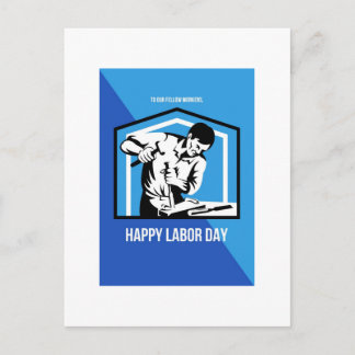 Happy Labour Day Fellow Workforce Retro Poster Postkarte