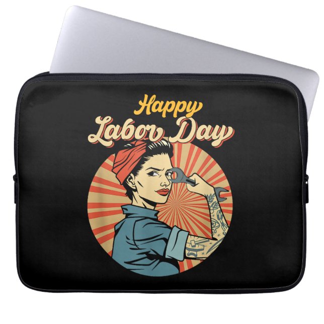 Happy Labour Day Girl Strong Worker Movement Laptopschutzhülle (Vorderseite)