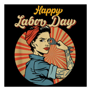 Happy Labour Day Girl Strong Worker Movement Poster