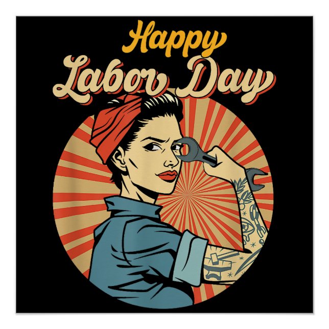 Happy Labour Day Girl Strong Worker Movement Poster (Vorderseite)