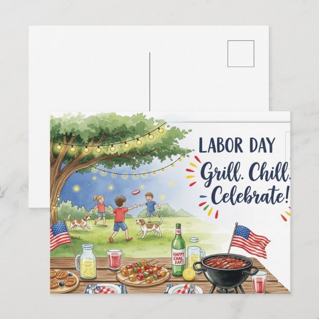 Happy Labour Day mit Flag Postcard Postkarte (Vorne/Hinten)