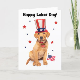 Happy Labour Day Patriotic Red Fox Labrador Puppy  Feiertagskarte
