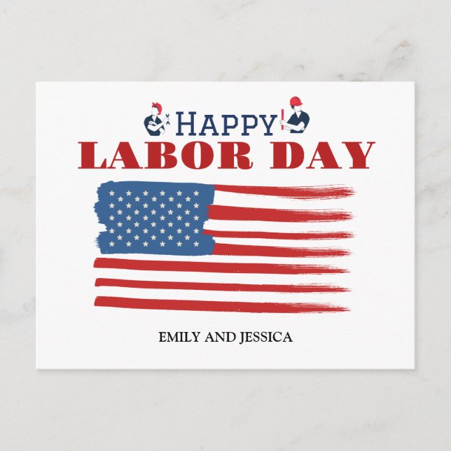 Happy Labour Day patriotische Flagge der USA Postkarte (Vorderseite)