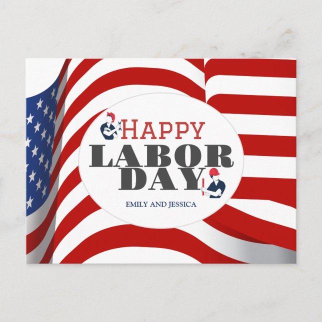 Happy Labour Day patriotische Flagge der USA Postkarte (Vorderseite)