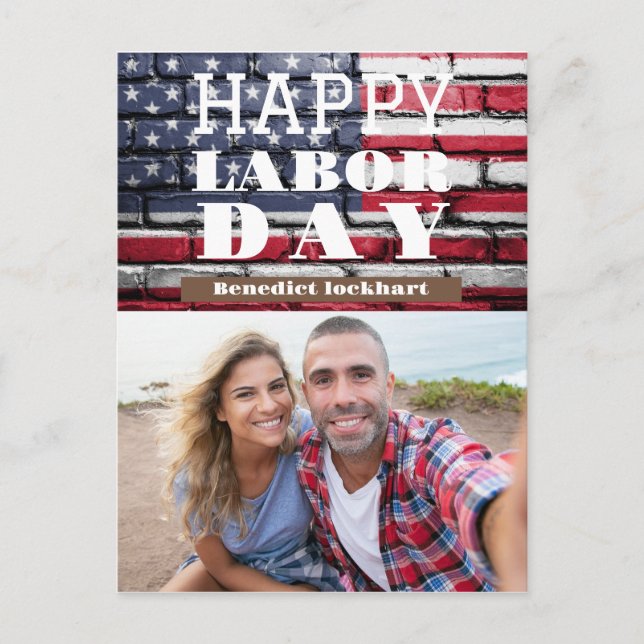 Happy Labour Day patriotische Flagge der USA Postkarte (Vorderseite)