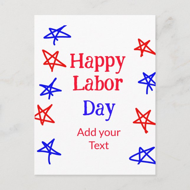Happy Labour Day Red Blue Star American Day füge t Postkarte (Vorderseite)