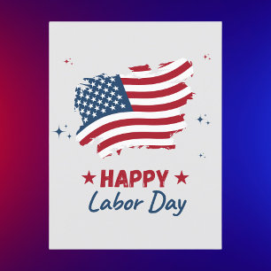 Happy Labour Day Red White and Blue American Flag Postkarte