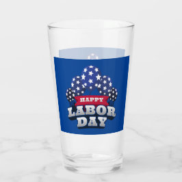 Happy Labour Day Red White Blue Stars Glas
