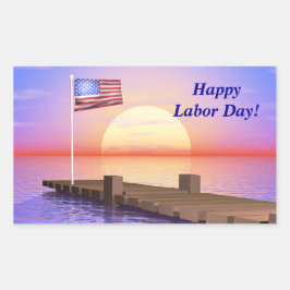 Happy Labour Day US Flag and Dock Rechteckiger Aufkleber