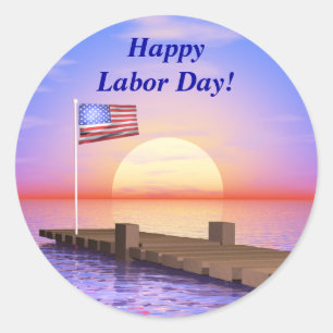 Happy Labour Day US Flag and Dock Runder Aufkleber