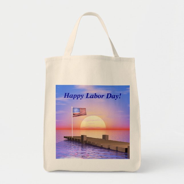 Happy Labour Day US Flag and Dock Tragetasche (Vorne)